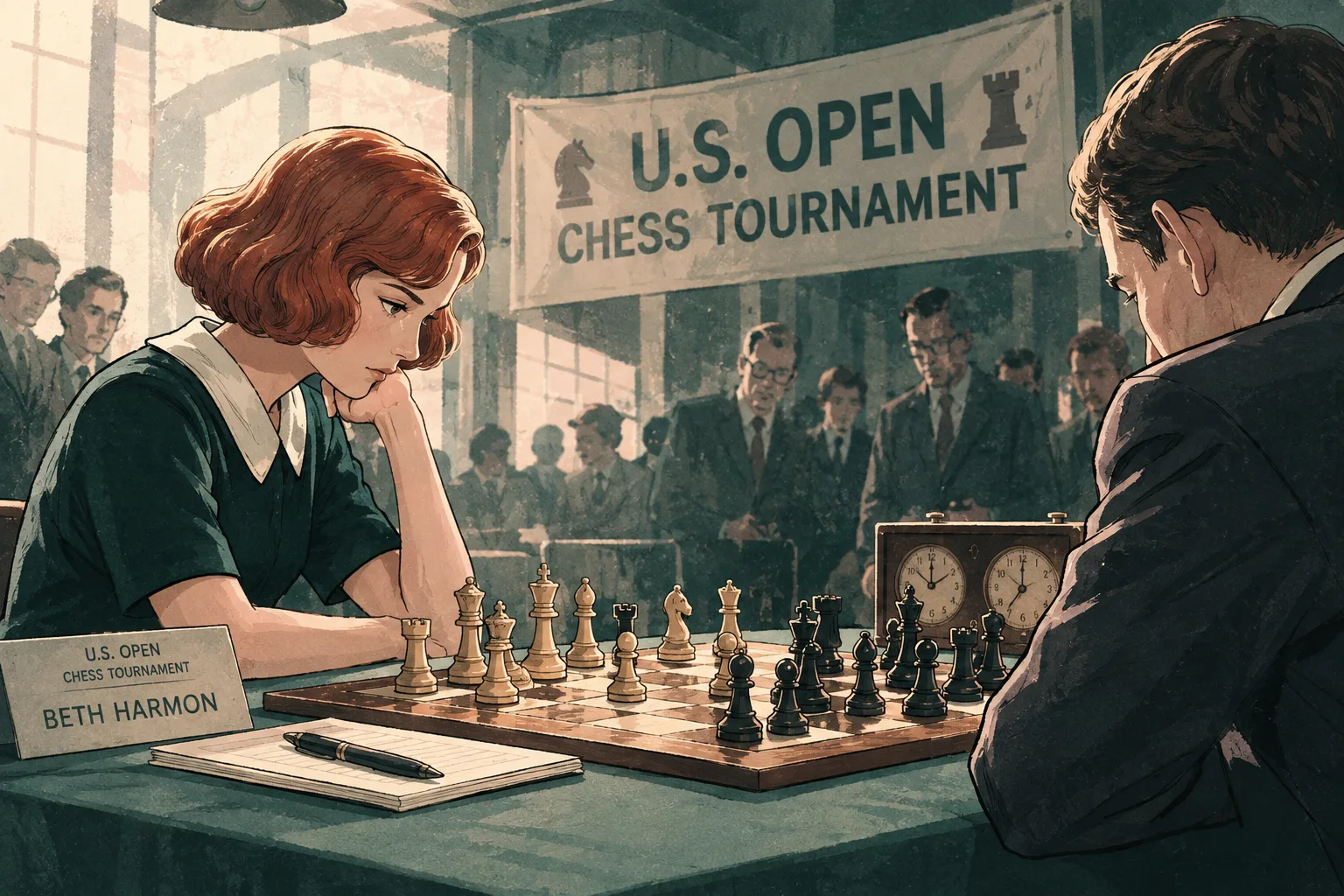 Beth studies a chess position during a U.S. Open tournament